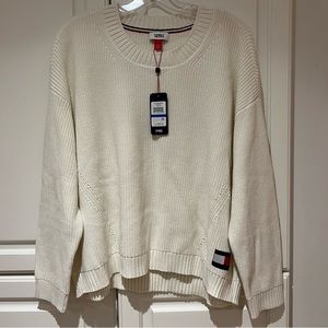Tommy Jeans Crewneck Fall Sweater Ribbed Knit Sweater Ivory XL Hilfiger NWT